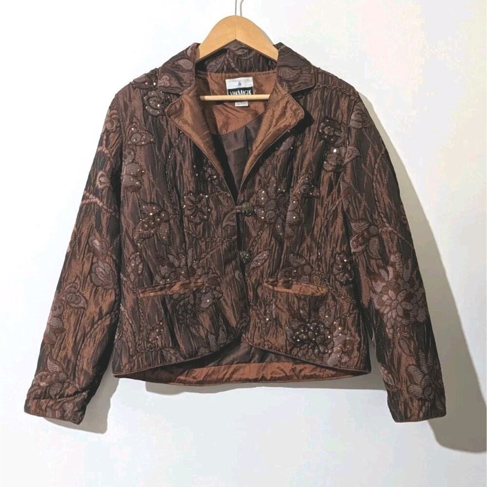 Vintage Yak Magik Art To Wear Copper Brown Embroidered Jacket Sequin Large Z